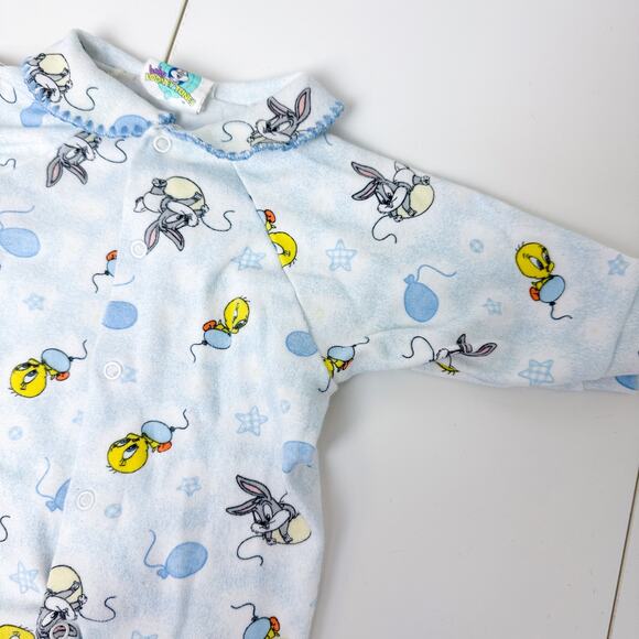 Vintage Baby Looney Tunes Tweety Bugs Bunny Footed Bodysuit Blue - 0-3 Months - Picture 3 of 8